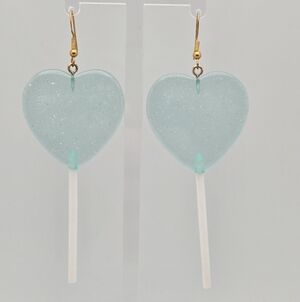 ✨2/$10✨ Cute Blue Resin Heart Lollipop Earrings Sterling Silver Elements 3''